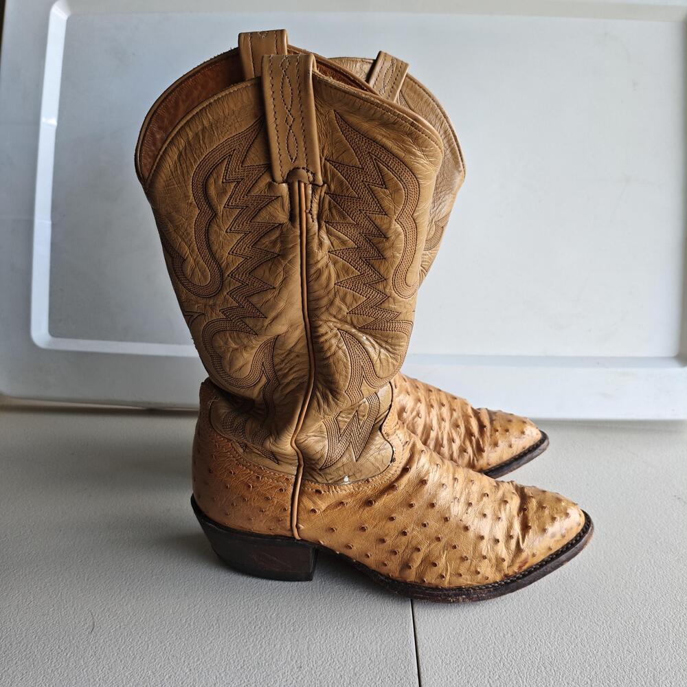 Tony Lama Boots Mens Size 8.5D Brown Full Quill Ostrich Western Cowboy 8122